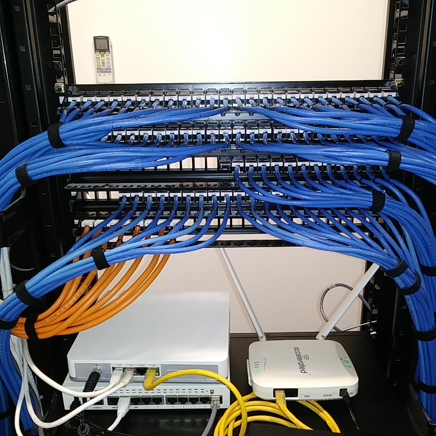 Professional network rack with organized cable management